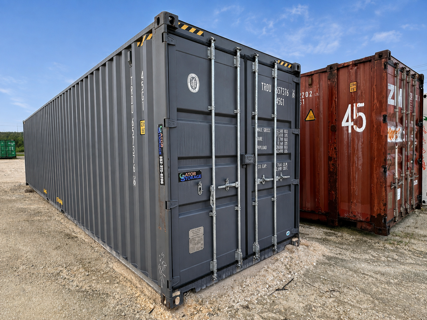 Steel shipping container with lockable doors ready for delivery